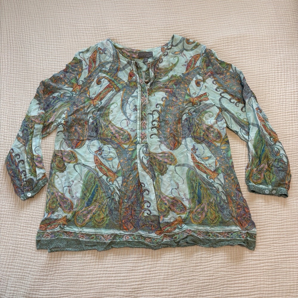 Selection Ulla Popken V-neck 3/4 Sleeves Popover Top Blouse Floral Size 20/22